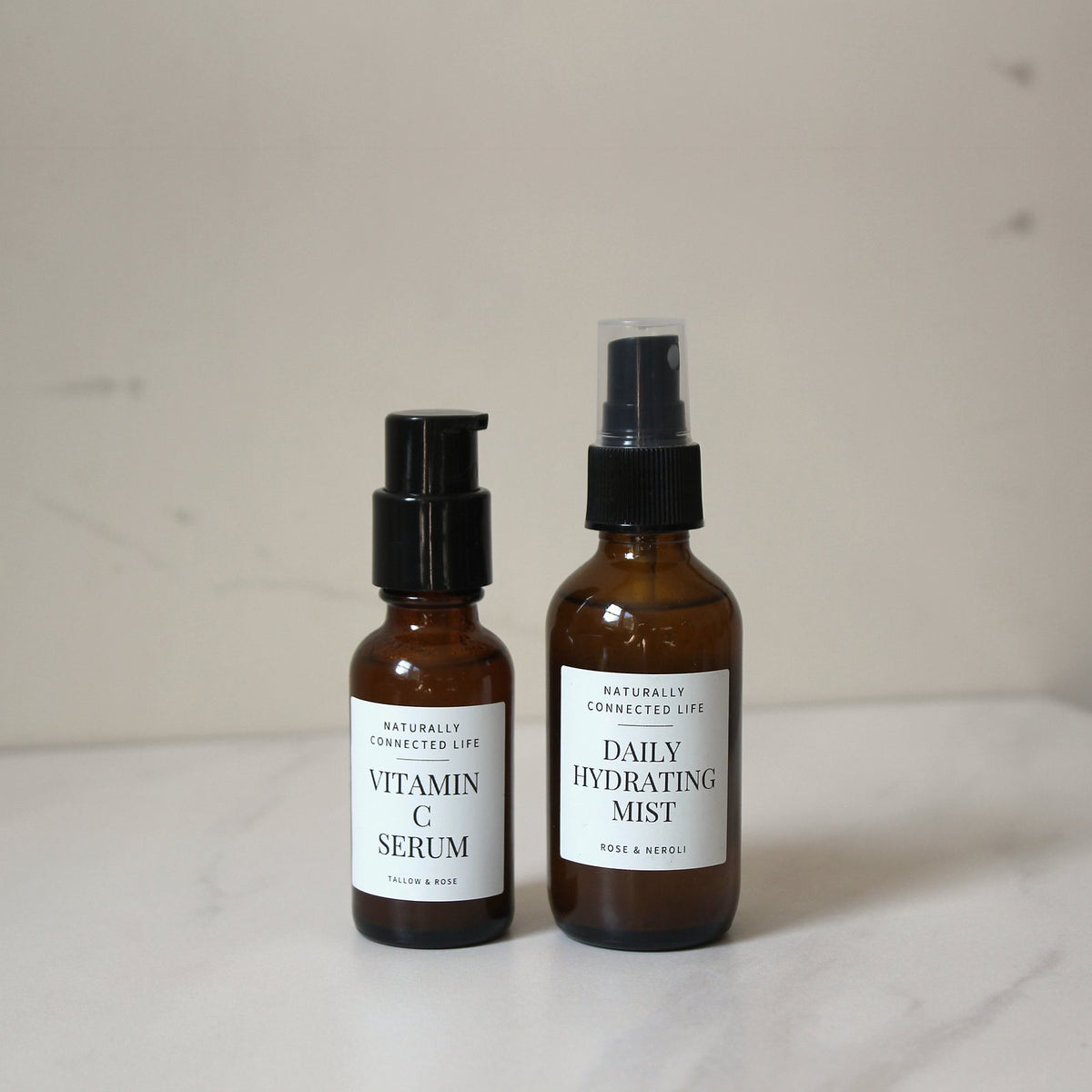 Standard kit: 1oz Vitamin C Serum and 2oz Daily Hydrating Mist